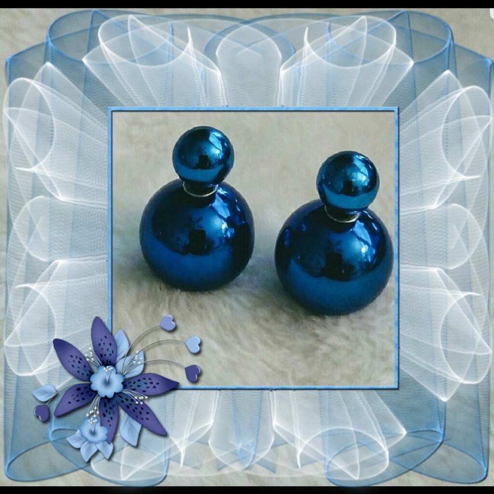 New Metallic Blue Double Sided Earrings